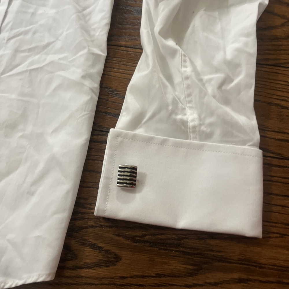 NEW JF J Ferrar Men's Size S 14" 32-33 Slim Fit White Tuxedo Shirt French Cuffs - Picture 3 of 8